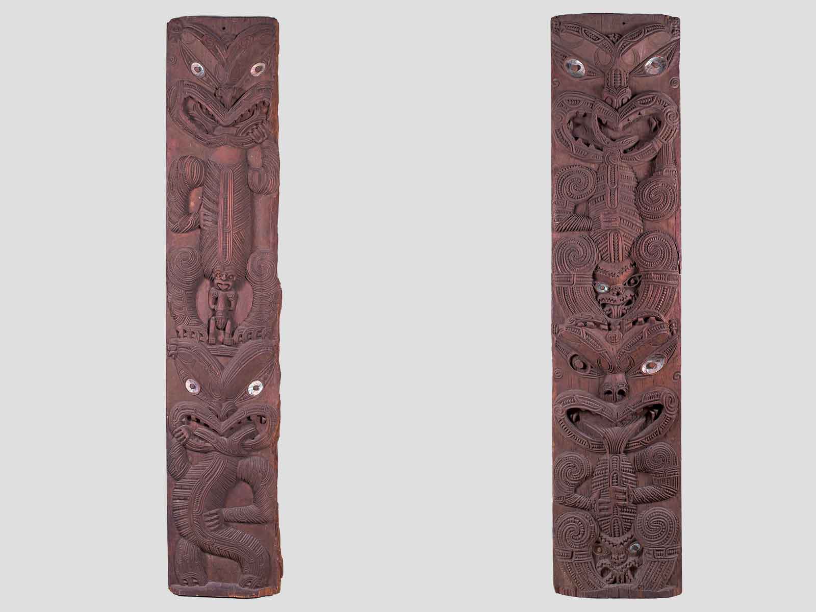 Hone Taahu, Maori, Pair of House Wall Panels (Poupou), c.1870;