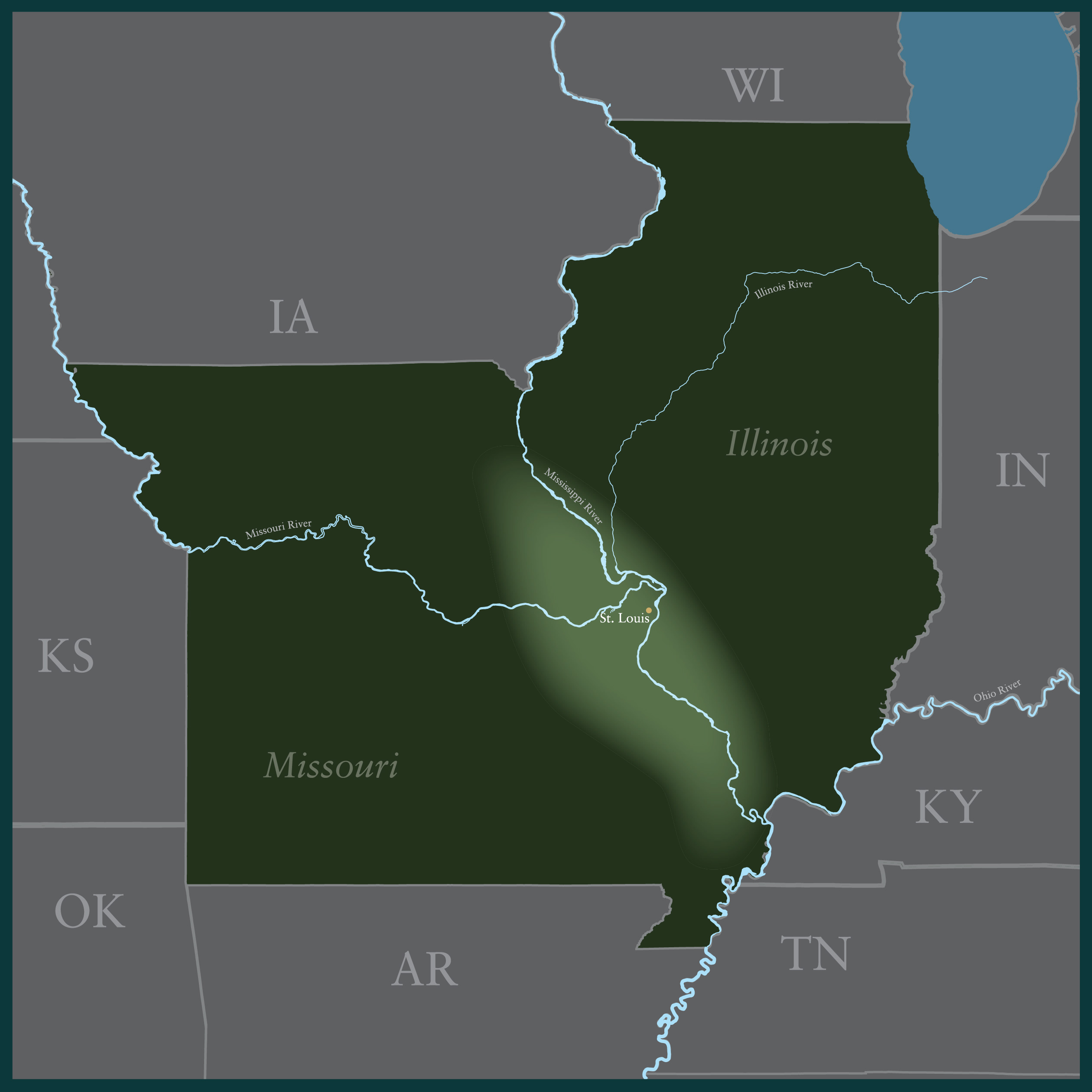 The Confluence Region Map highlighting St. Louis, Missouri.