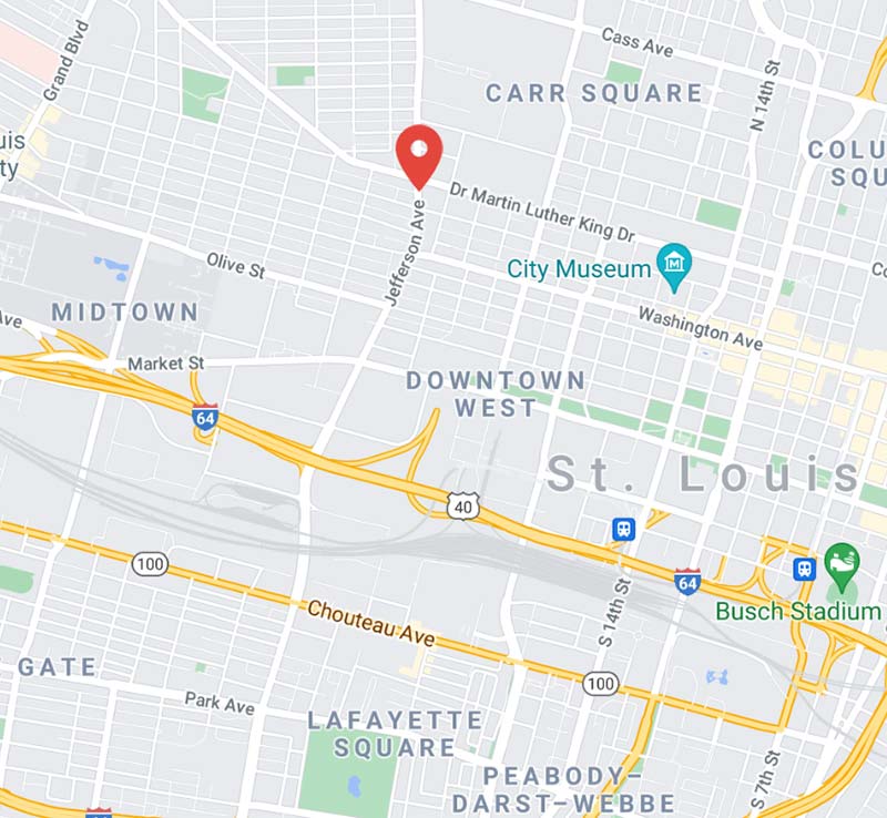 Detail map near Skeeter Branch, near Jefferson and Washington Streets, St. Louis (red marker).