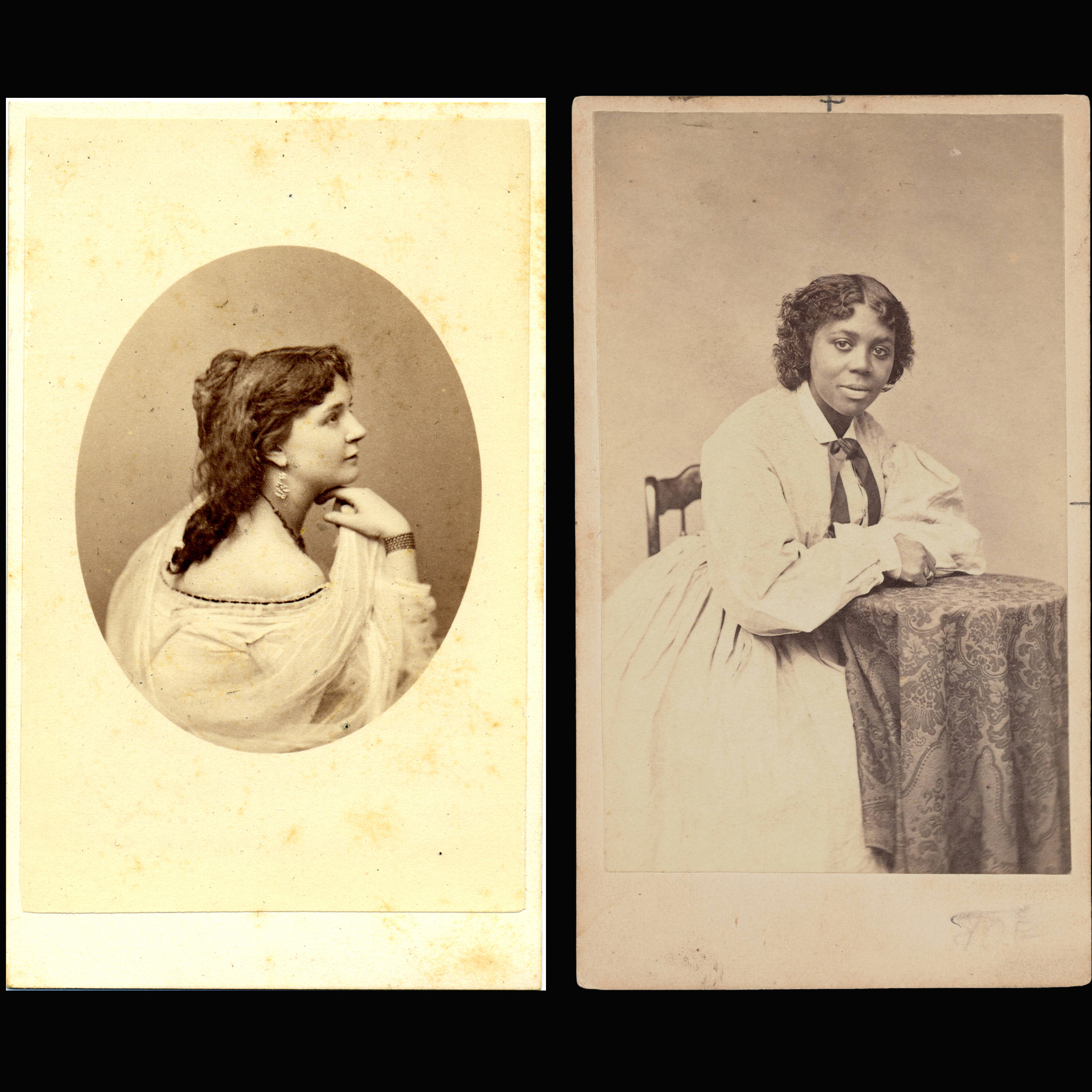 Two 19th-century photographs placed side by side, each of a woman, one white and one Black.
