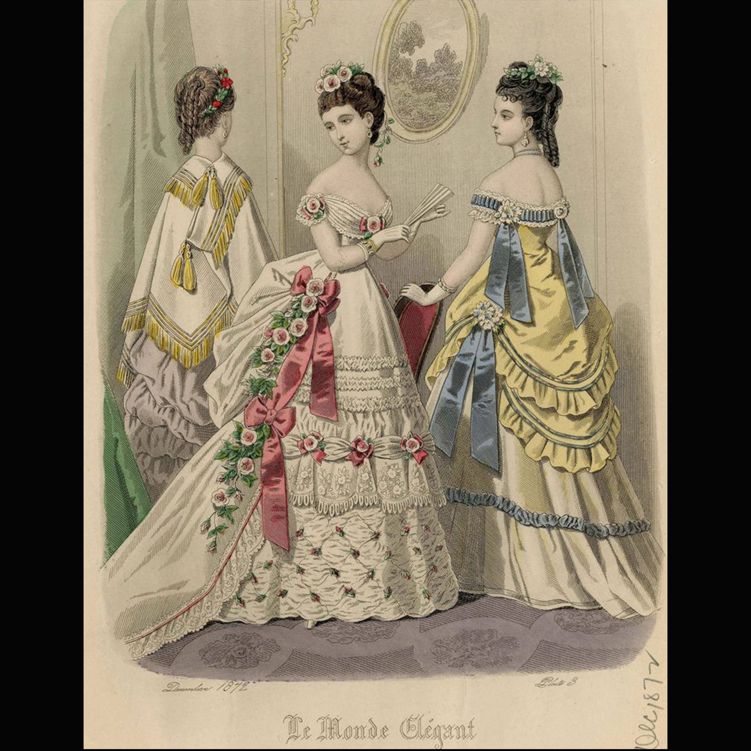 An illustrated plate from a publication on 19th-century fashion for women.