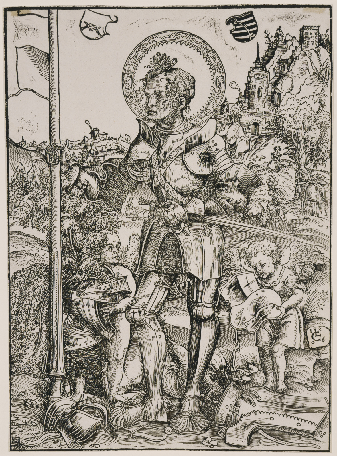 St. George Standing with Two Angels