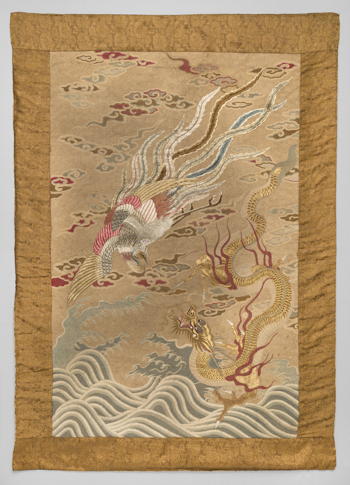Hanging with Design of Dragon and Phoenix amidst Waves and Clouds