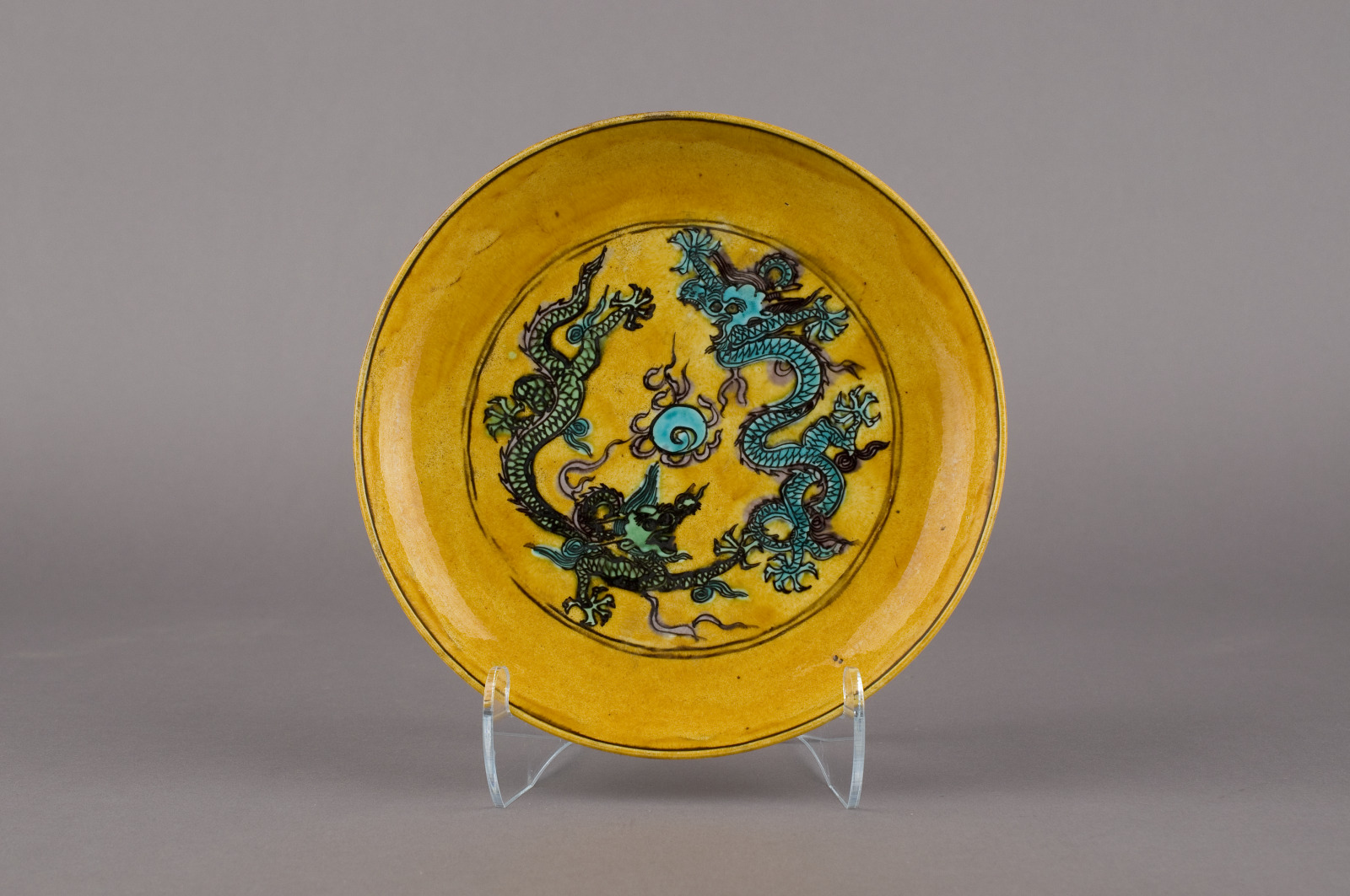 Dish With Design Of Two Dragons Chasing Flaming Pearl Saint Louis Art dish-with-design-of-two-dragons-chasing-flaming-pearl-saint-louis-art