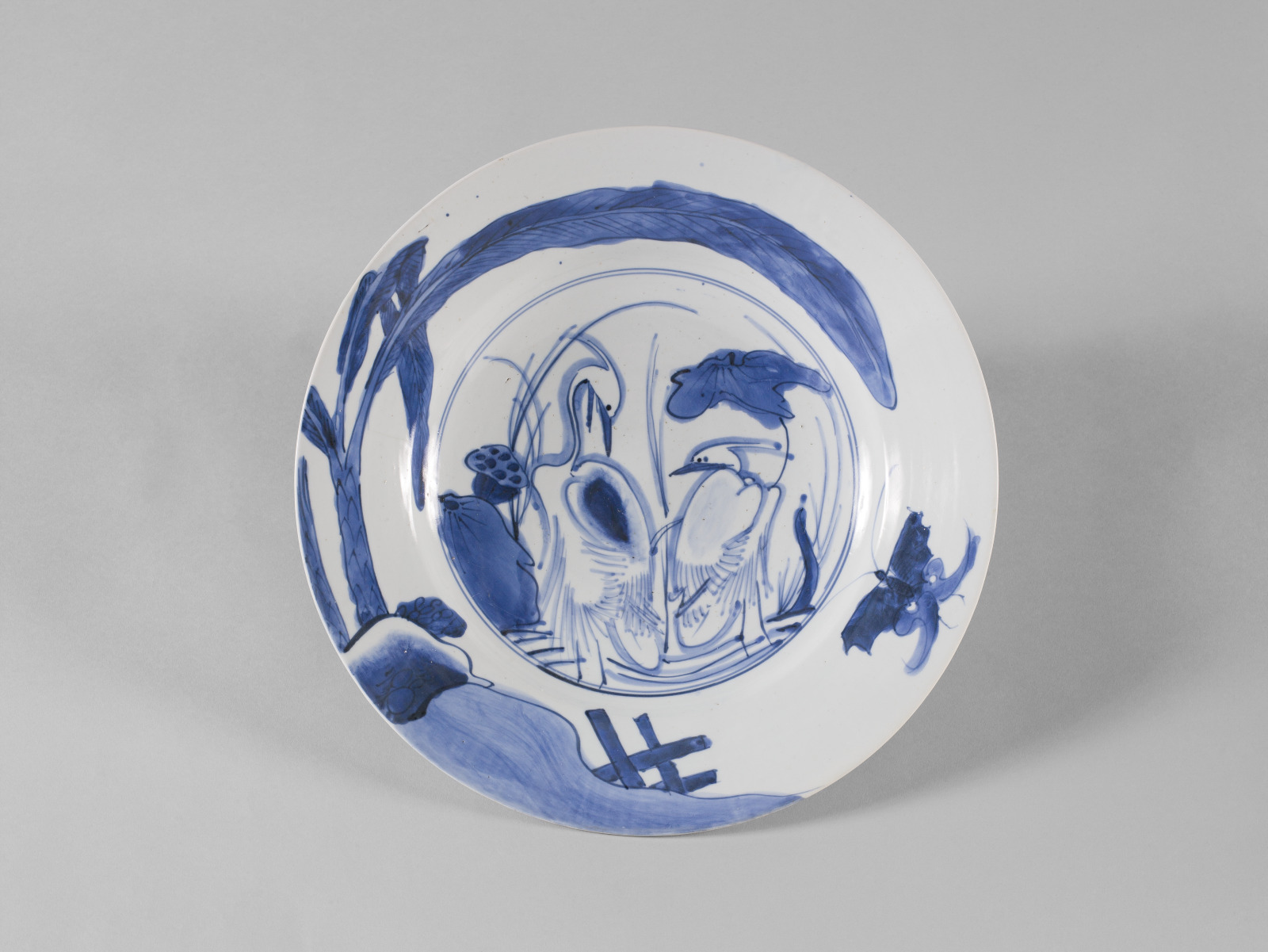 Dish with Design of Herons in a Lotus Pond