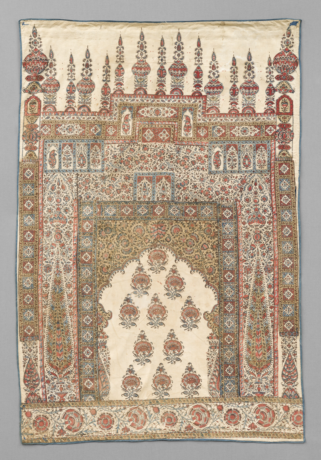 Prayer Mat and Wall Hanging with Design of Cypress Trees Flanking a Niche with Floral Sprays