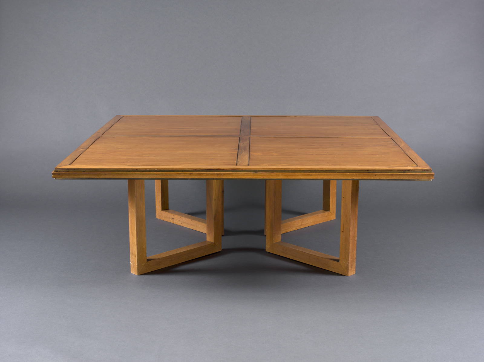Coffee Table, William Adair Bernoudy, American, 1910–1988, c.1950, Walnut, walnut veneer, plywood, and brass