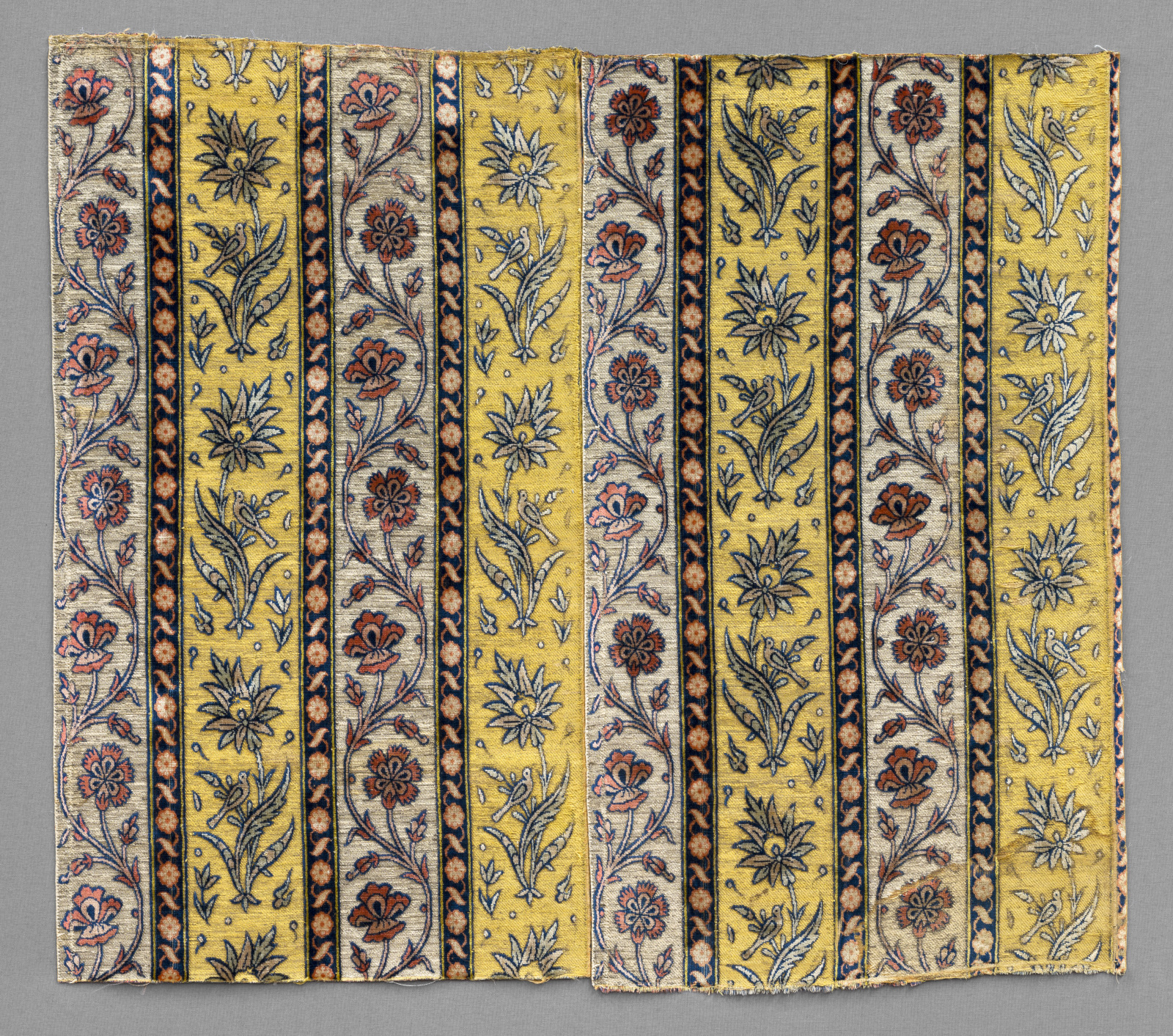 Textile Pieced with Two Panels with Design of Columns of Flowers