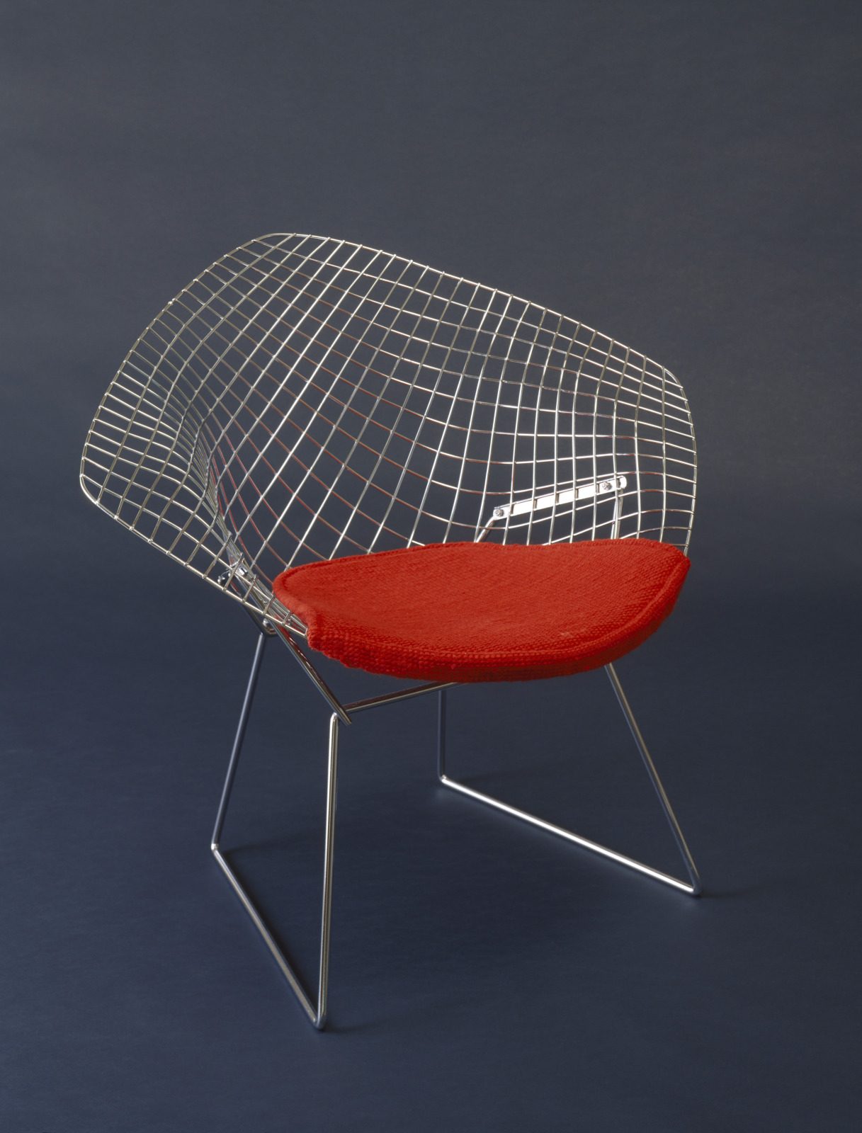 Diamond Armchair, Harry Bertoia, American (born Italy), 1915–1978, 1952, Chrome-plated steel rods, fabric