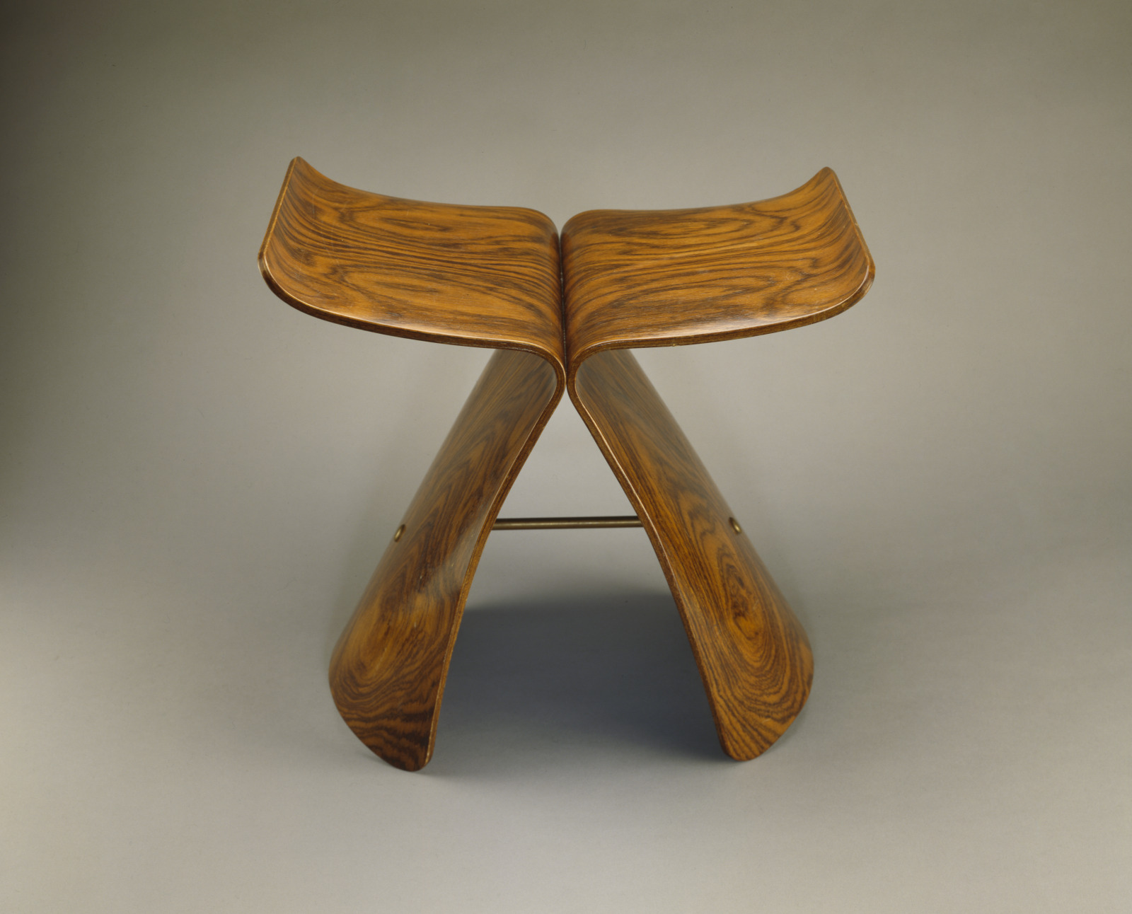 Butterfly Stool, Yanagi Sori, Japanese, 1915–2011, 1956, Plywood, rosewood, and brass