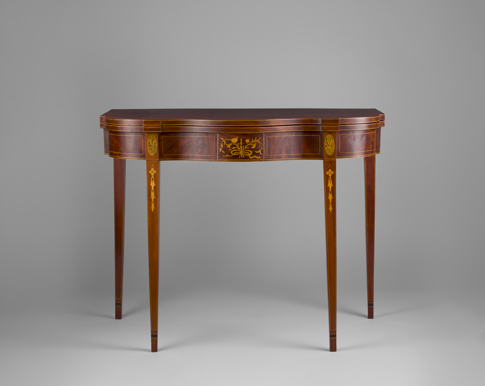 Card Table, Adam Hains, American, 1768–1846, c.1795, Mahogany, oak, light wood inlays