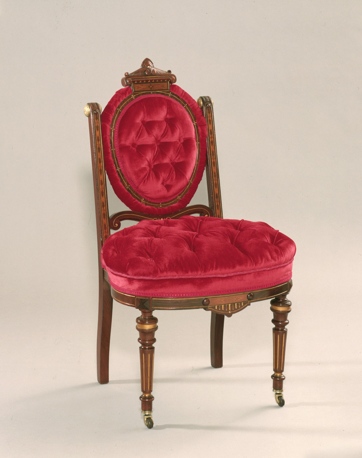 Side Chair, Pottier and Stymus, New York, New York, active 1859–1888, 1865–75, Walnut, rosewood, ash, ebony, unidentified ma…