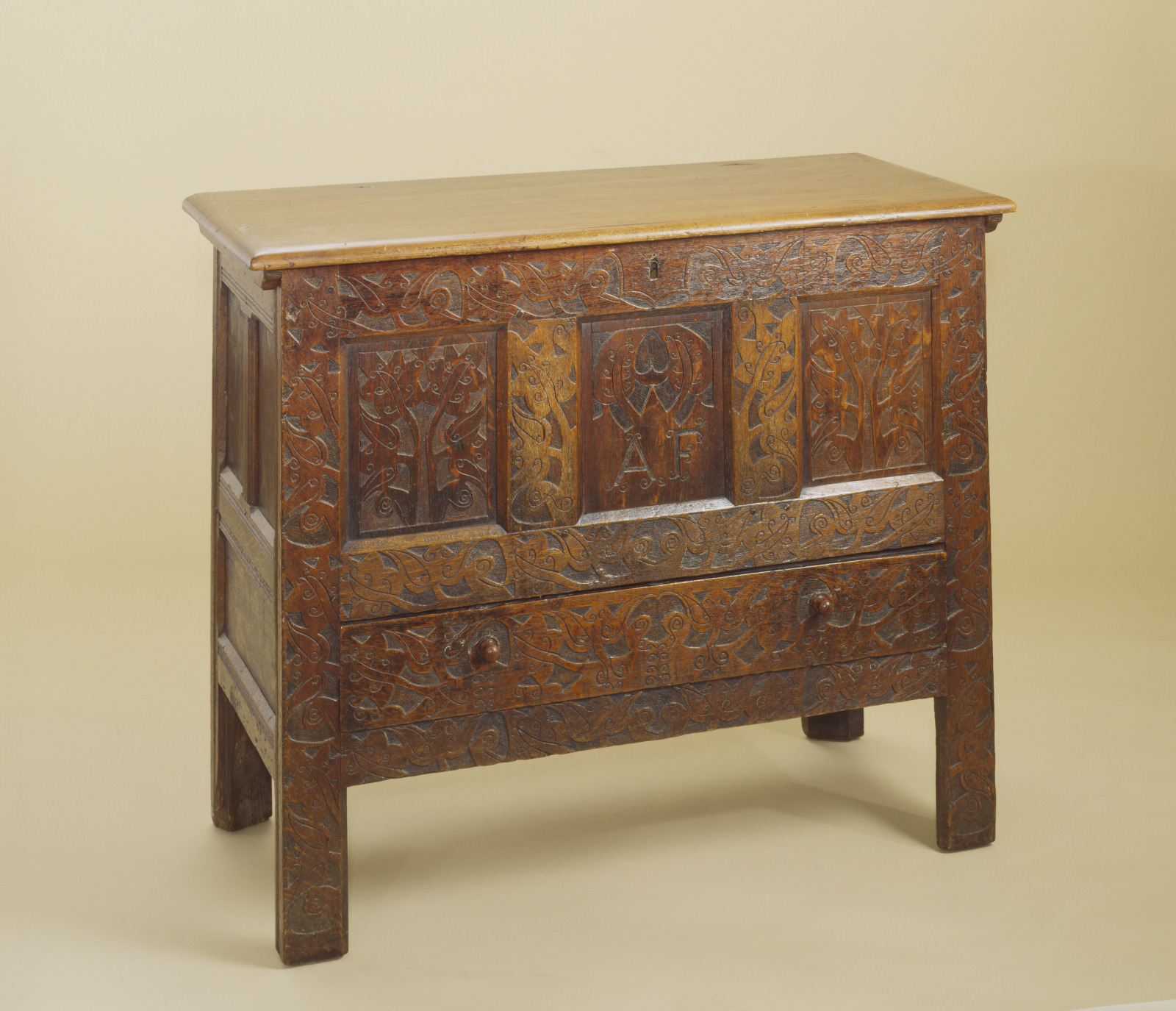 Chest with Drawer, American, 1710–20, White oak and pine