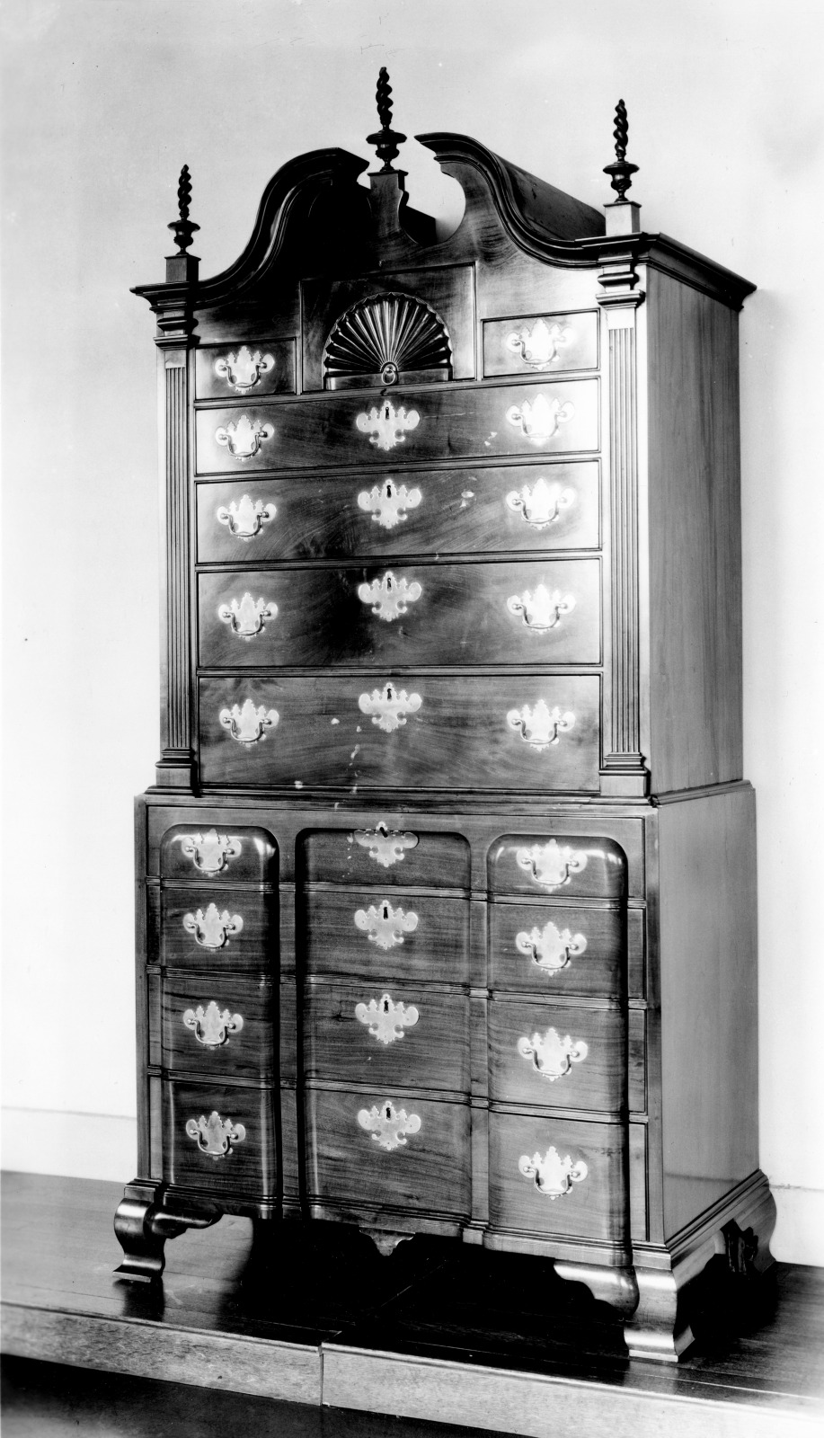 Chest-on-Chest, American, c.1767, Mahogany, white cedar, pine, and brass