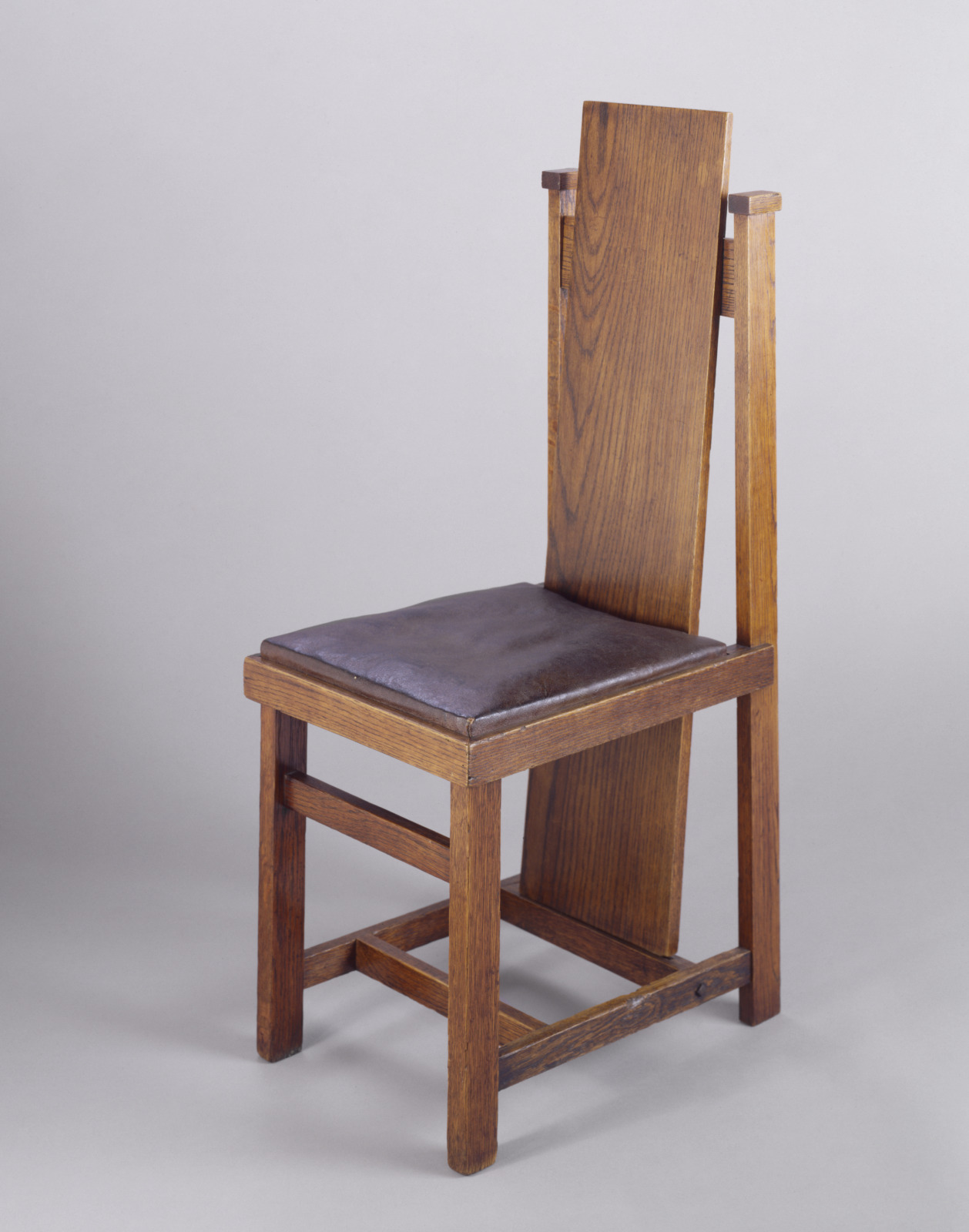 Chair, from Hillside Home School, Spring Green, Wisconsin, Frank Lloyd Wright, American, 1867–1959, c.1904, Oak and leather