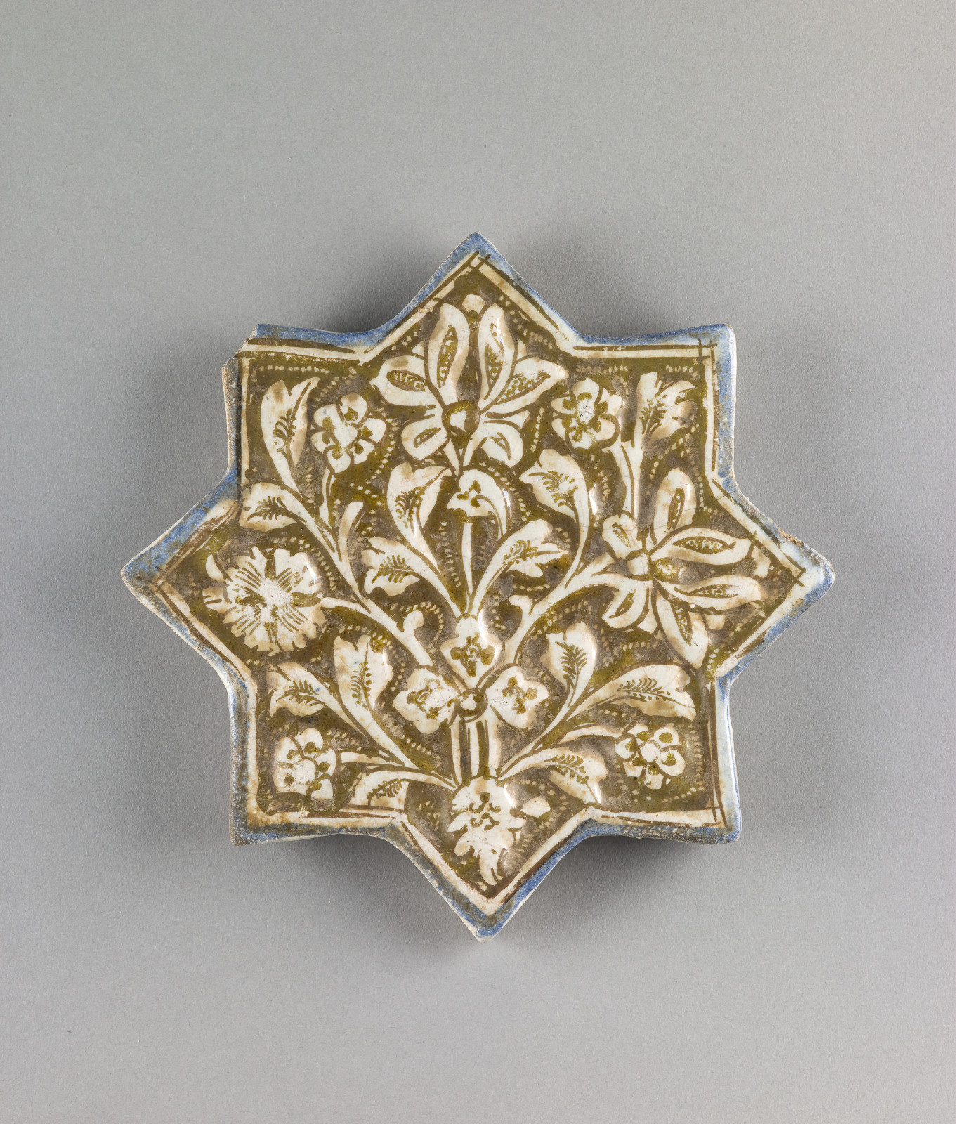 Wall Tile in the Form of an Eight-Pointed Star with Design of Floral Sprays