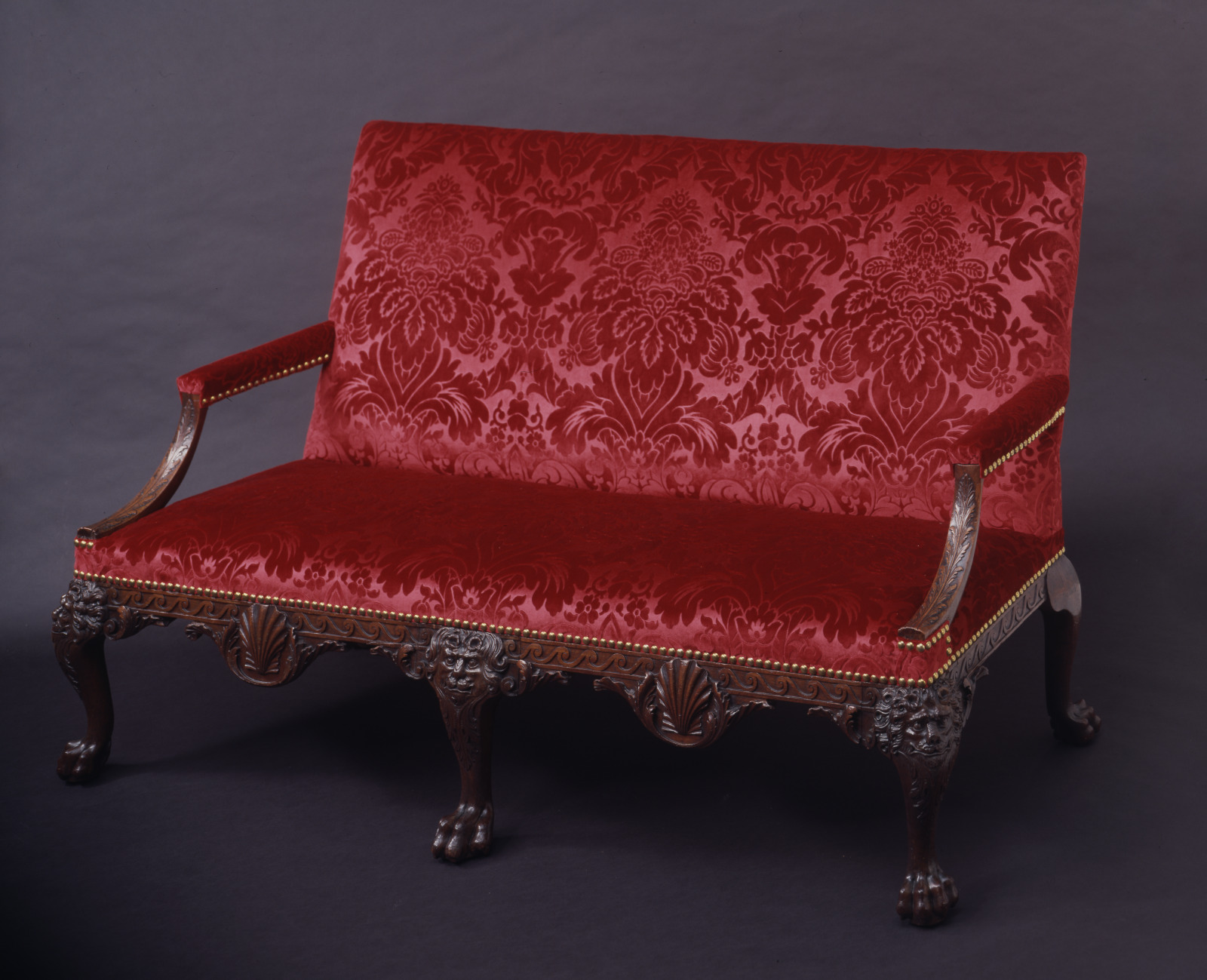 Sofa, English, c.1740, Mahogany and beech with reproduction silk voided velvet upholstery