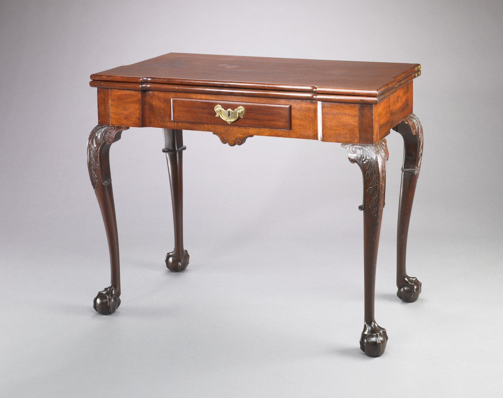 Card Table, American, 1750–60, Mahogany, maple, pine, and brass with replacement wool baize