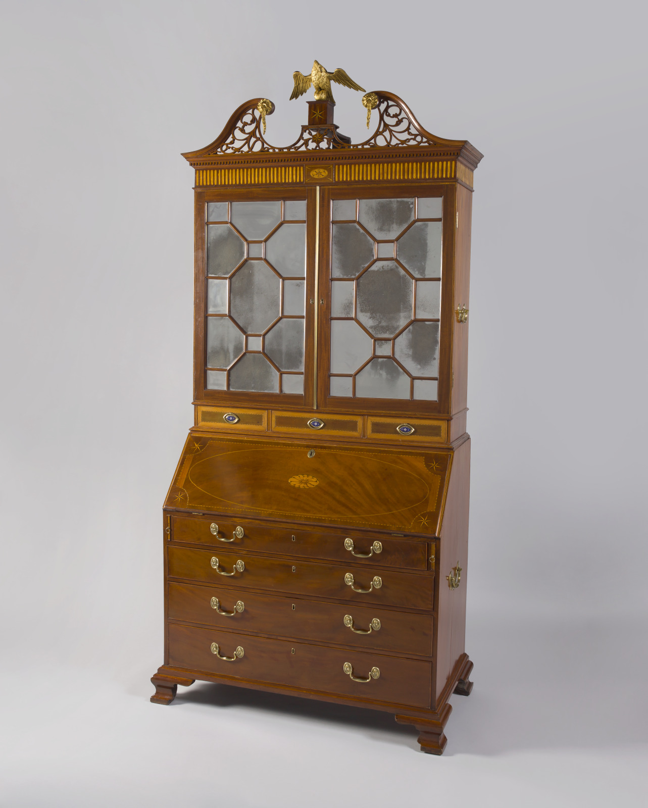Desk and Bookcase, possibly David Poignand, American (born England), 1759–1830, 1788, Mahogany, satinwood, holly, ebony and…