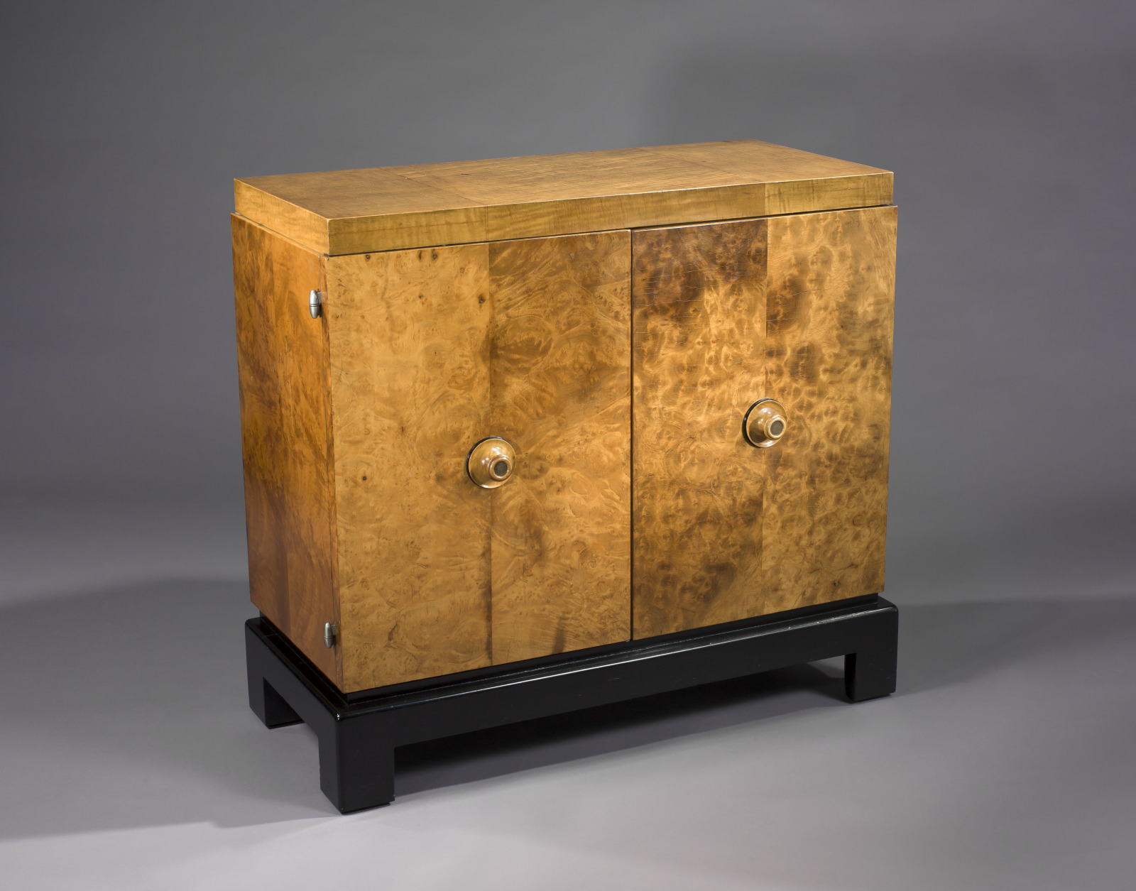 Music Cabinet, Victor Proetz, American, 1897–1966, 1933, Burled maple veneer, lacquered wood, and steel
