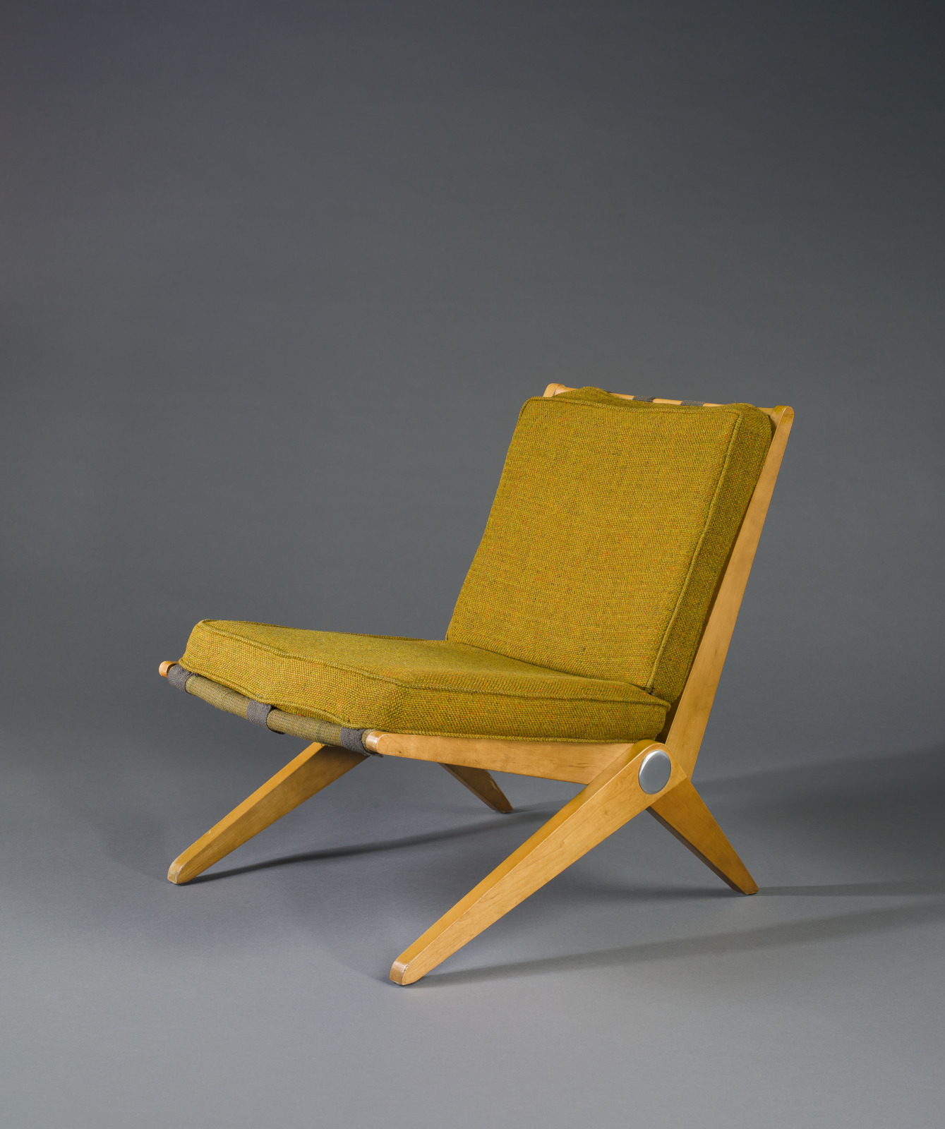Scissor Chair, Pierre Jeanneret, Swiss, 1896–1967, designed 1938–40, manufactured c.1950, Maple and acrylic upholstery
