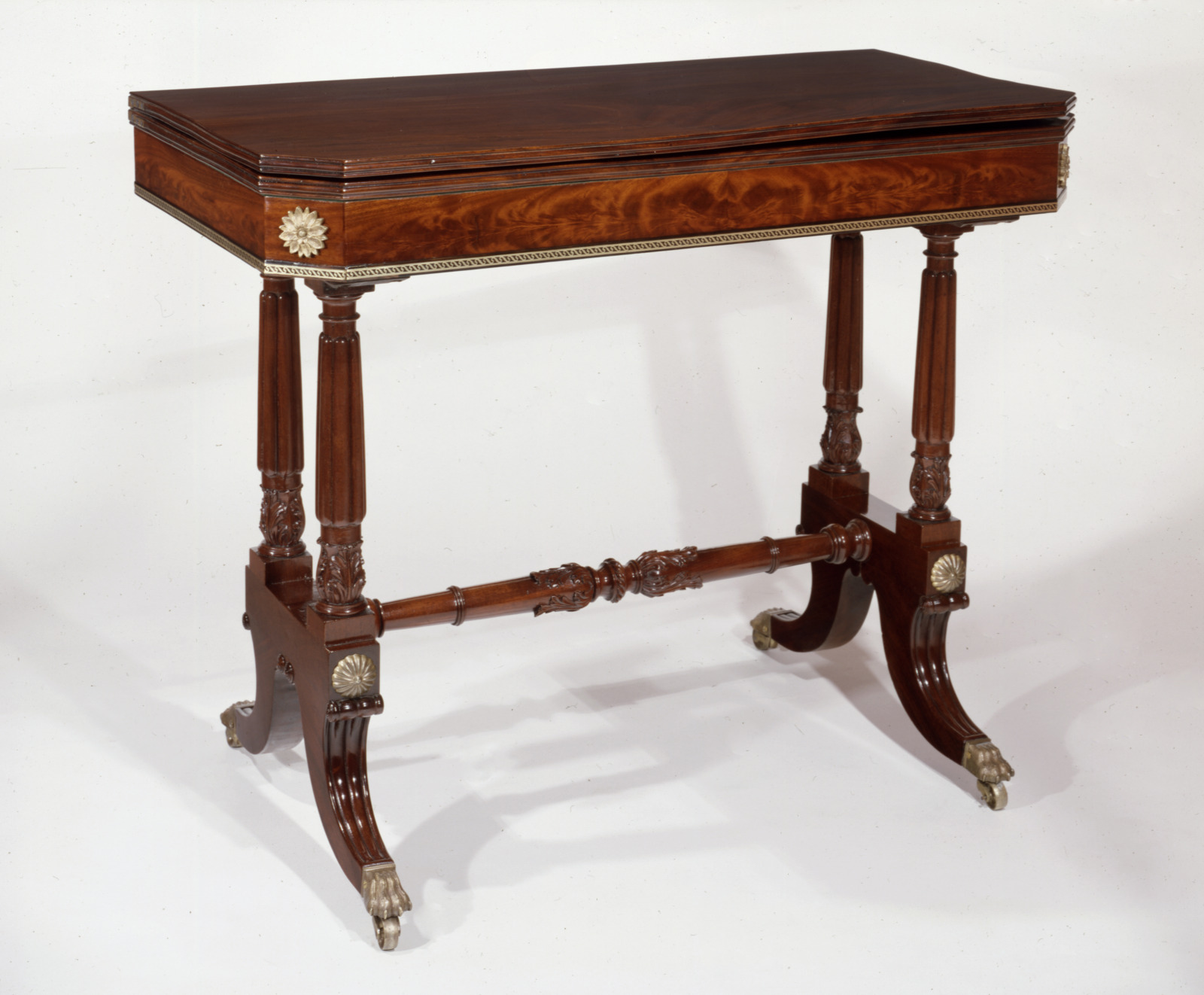 Card Table, American, 1815–20, Mahogany, baywood, and brass