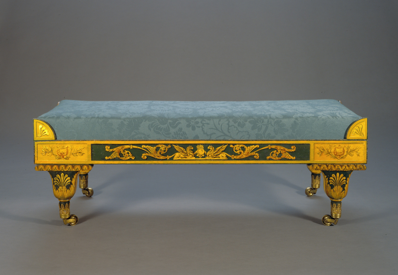 Window Seat, John Finlay, American, 1777–1851, c.1810–20, Painted and gilded pine and yellow poplar, brass, and reproduction…