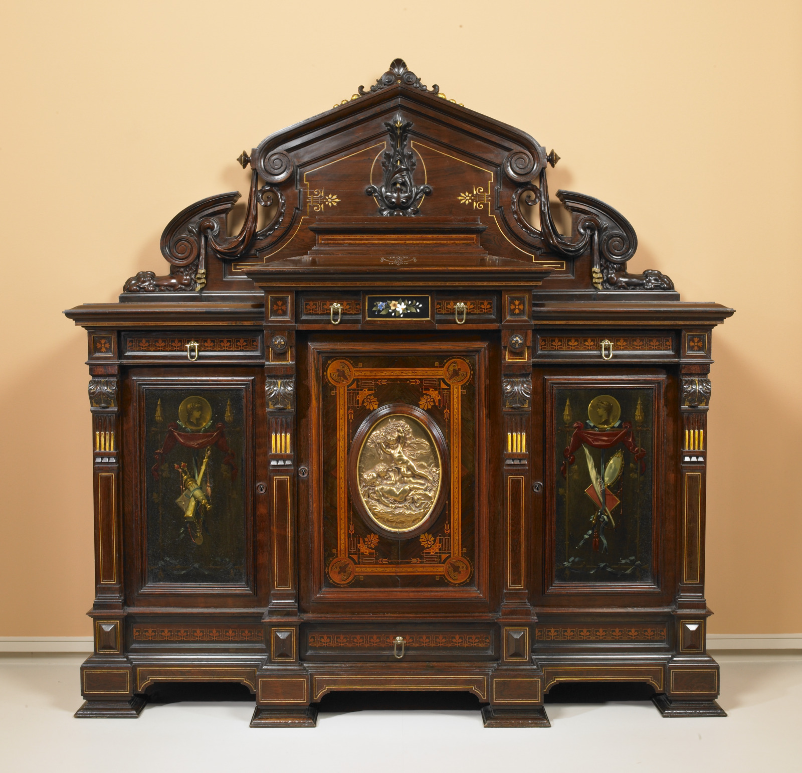 Cabinet, Herter Brothers, New York, New York, active 1864–1906, c.1869–75, Rosewood and rosewood veneer, maple, ash, yellow…