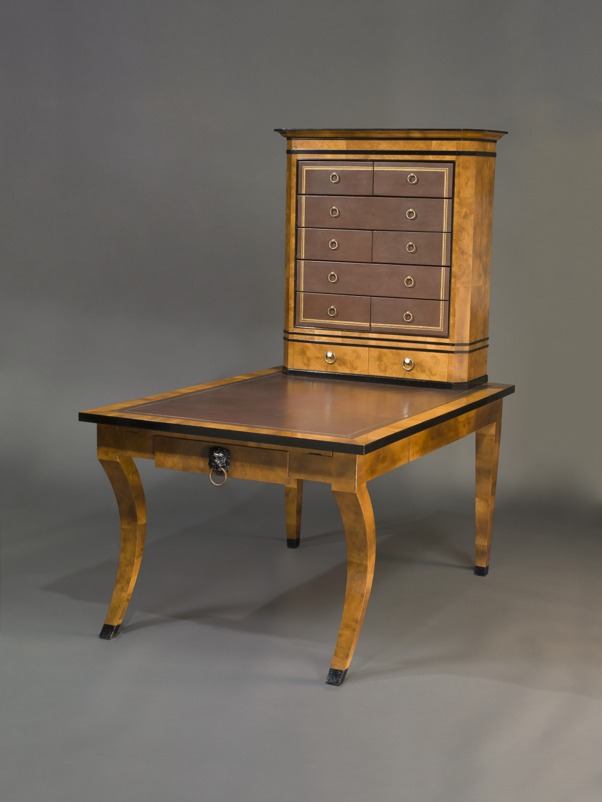 Writing Table, Victor Proetz, American, 1897–1966, 1939, European cherry veneer, birch plywood, maple, leather, and brass