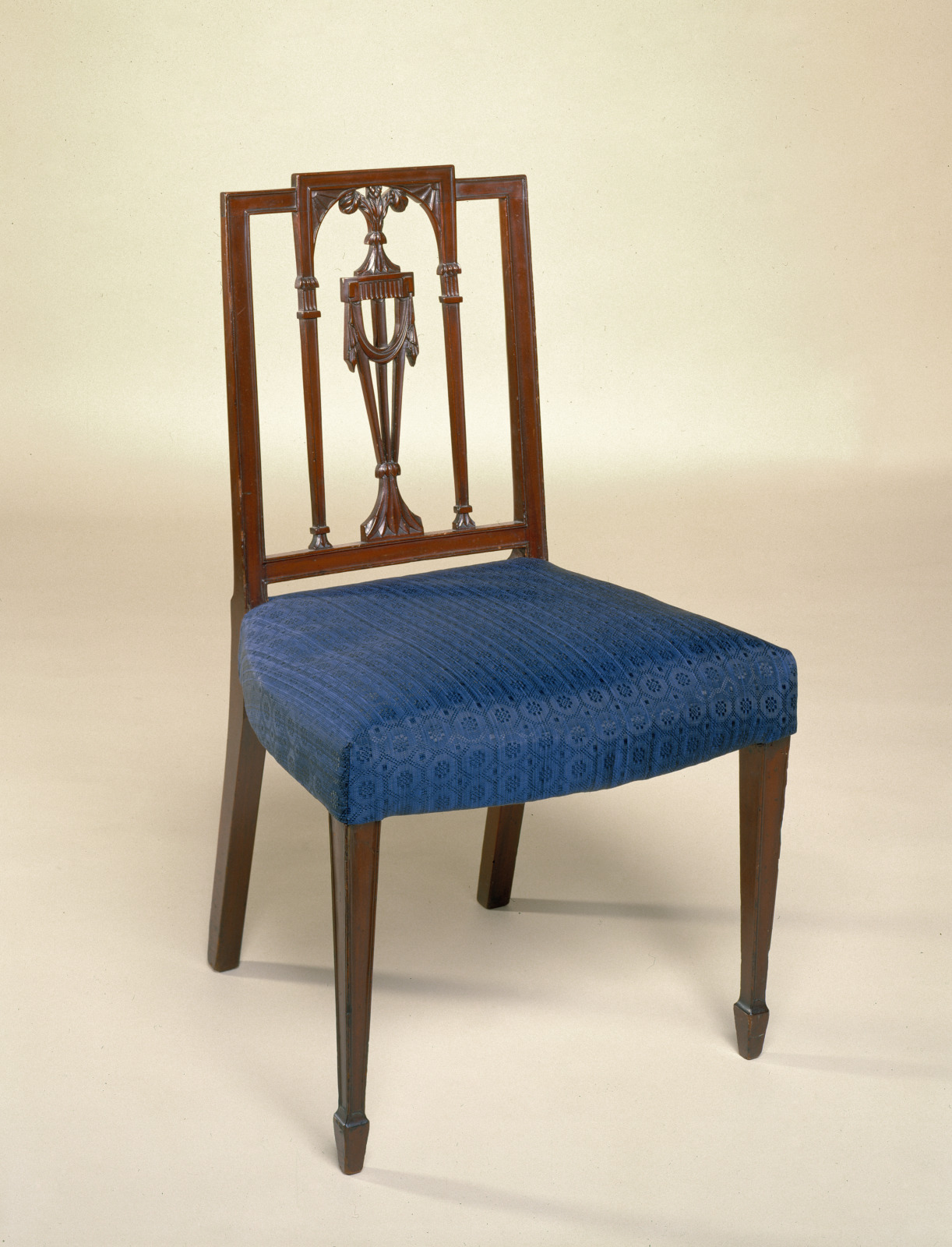 Chair, American, 1795–1805, Mahogany, reproduction haircloth upholstery, and brass