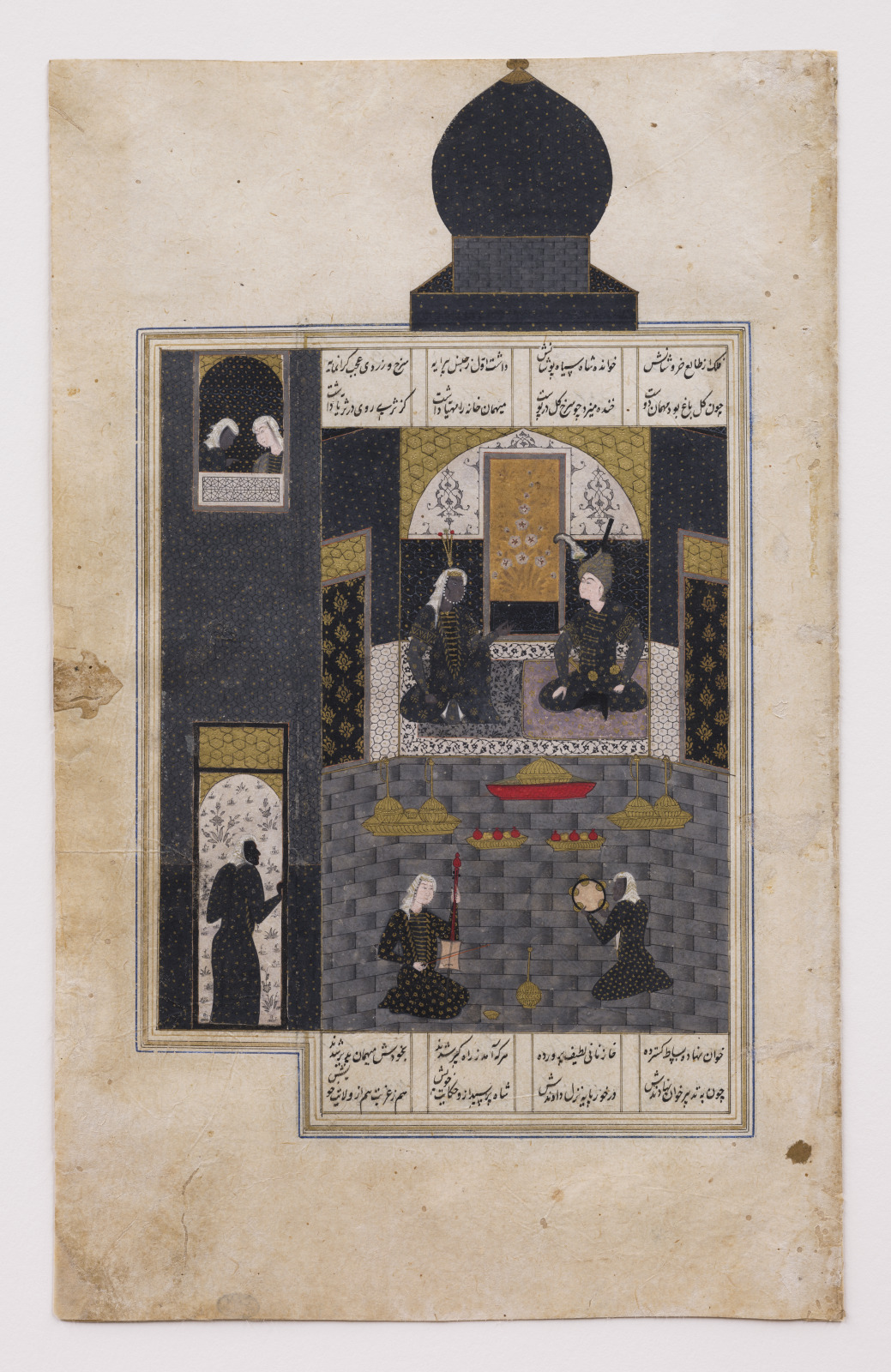 Bahrām Gūr in the Black Pavilion, folio from a manuscript of the Khamsa of Niẓāmī