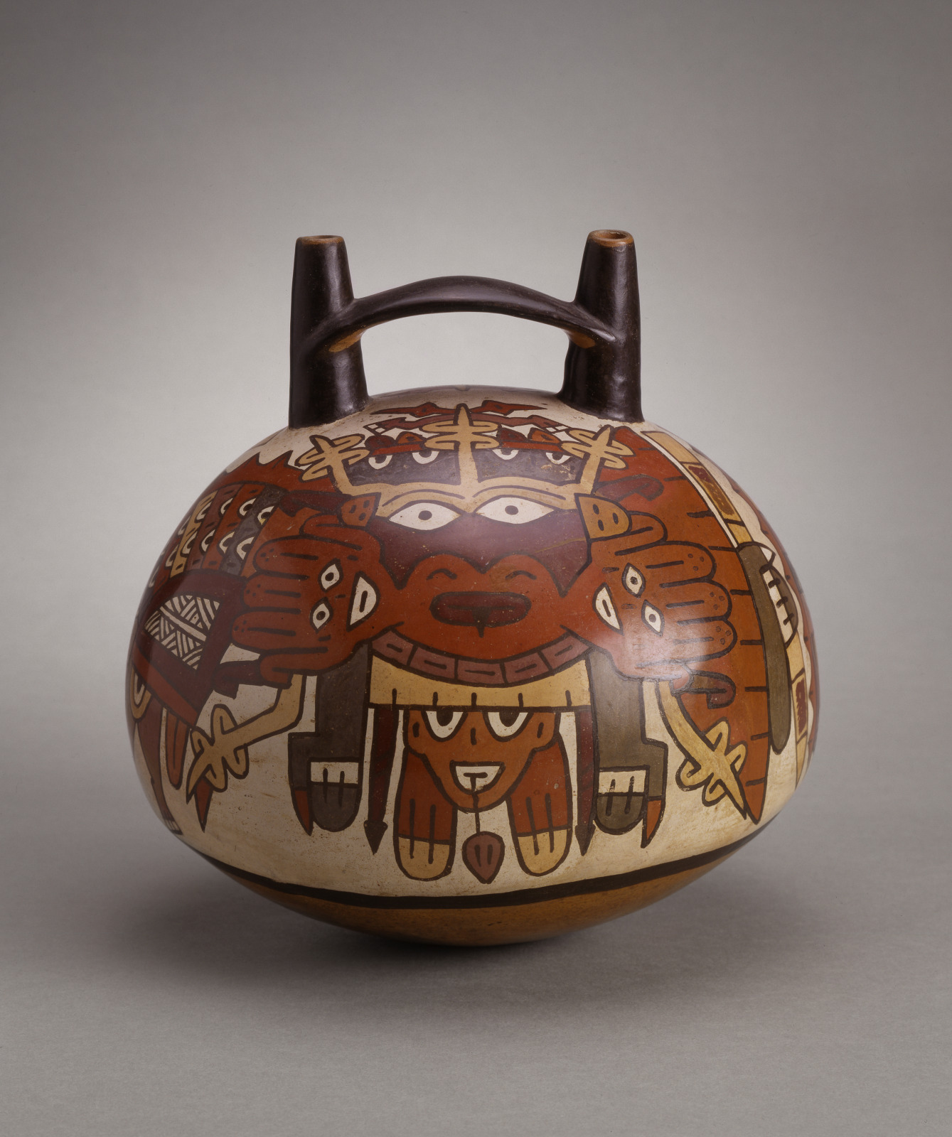 Double Spout and Bridge Vessel with Painted Motifs