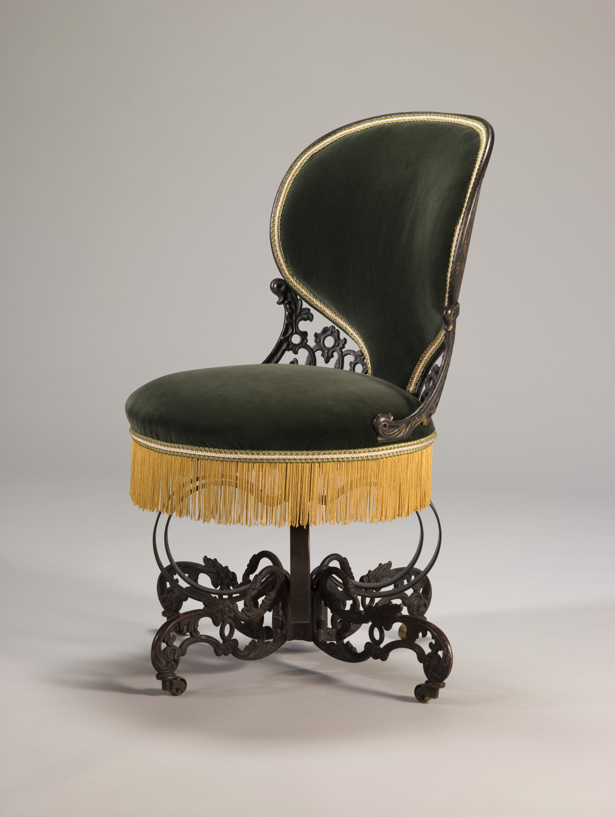 Centripetal Spring Chair, Thomas E. Warren, American, 1808–1875, c.1850, Painted and gilded iron, painted steel, wood, and r…