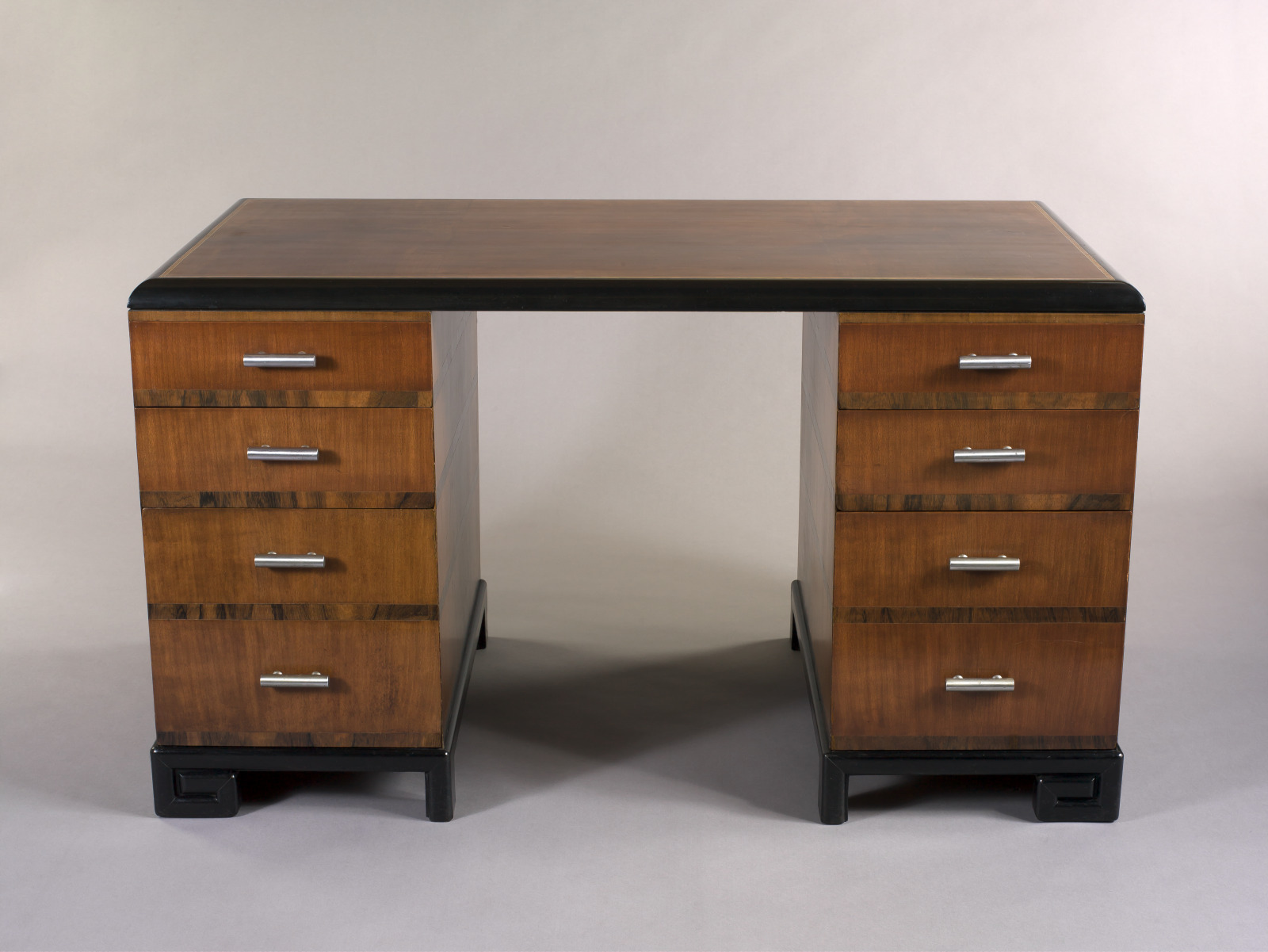 Pedestal Desk, Victor Proetz, American, 1897–1966, 1936, Cherry, walnut, maple, and rosewood veneers, plywood, and steel