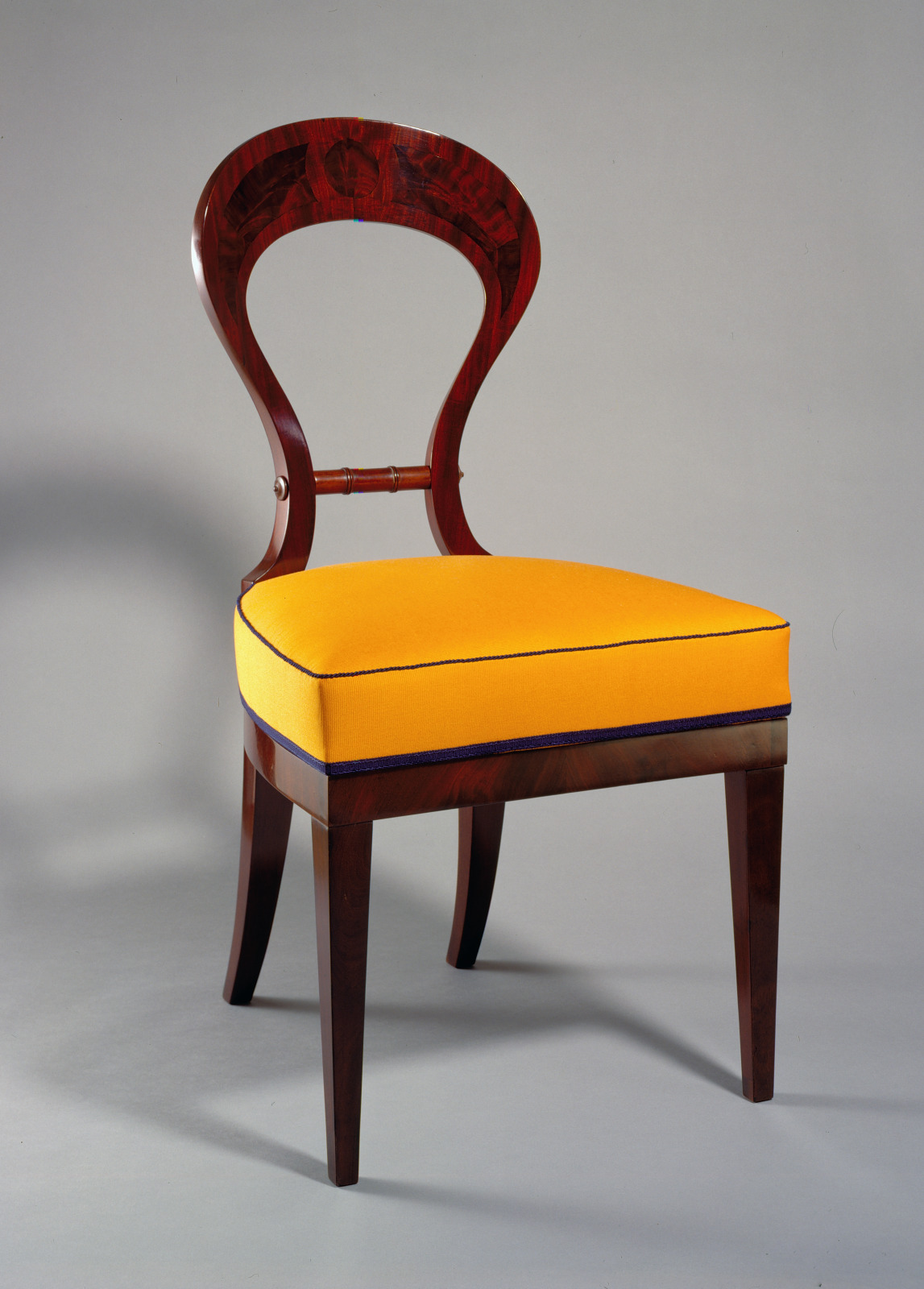 Chair, Austrian, c.1820, Mahogany, hardwood, beech, pine, and reproduction silk upholstery