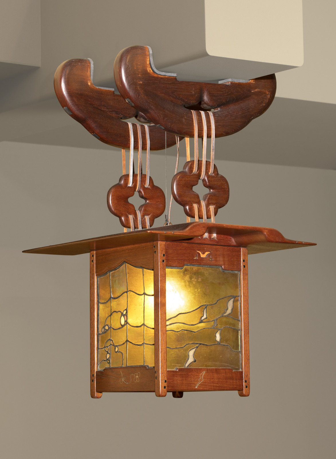 Hanging Lantern, from the Hallway of the Robert..., Charles Sumner Greene, American, 1868–1957, c.1908–9, Teak, leaded glass…