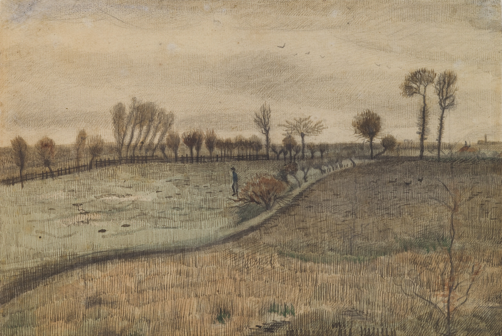 Landscape with Pollard Willows (verso: Figure in a Landscape)