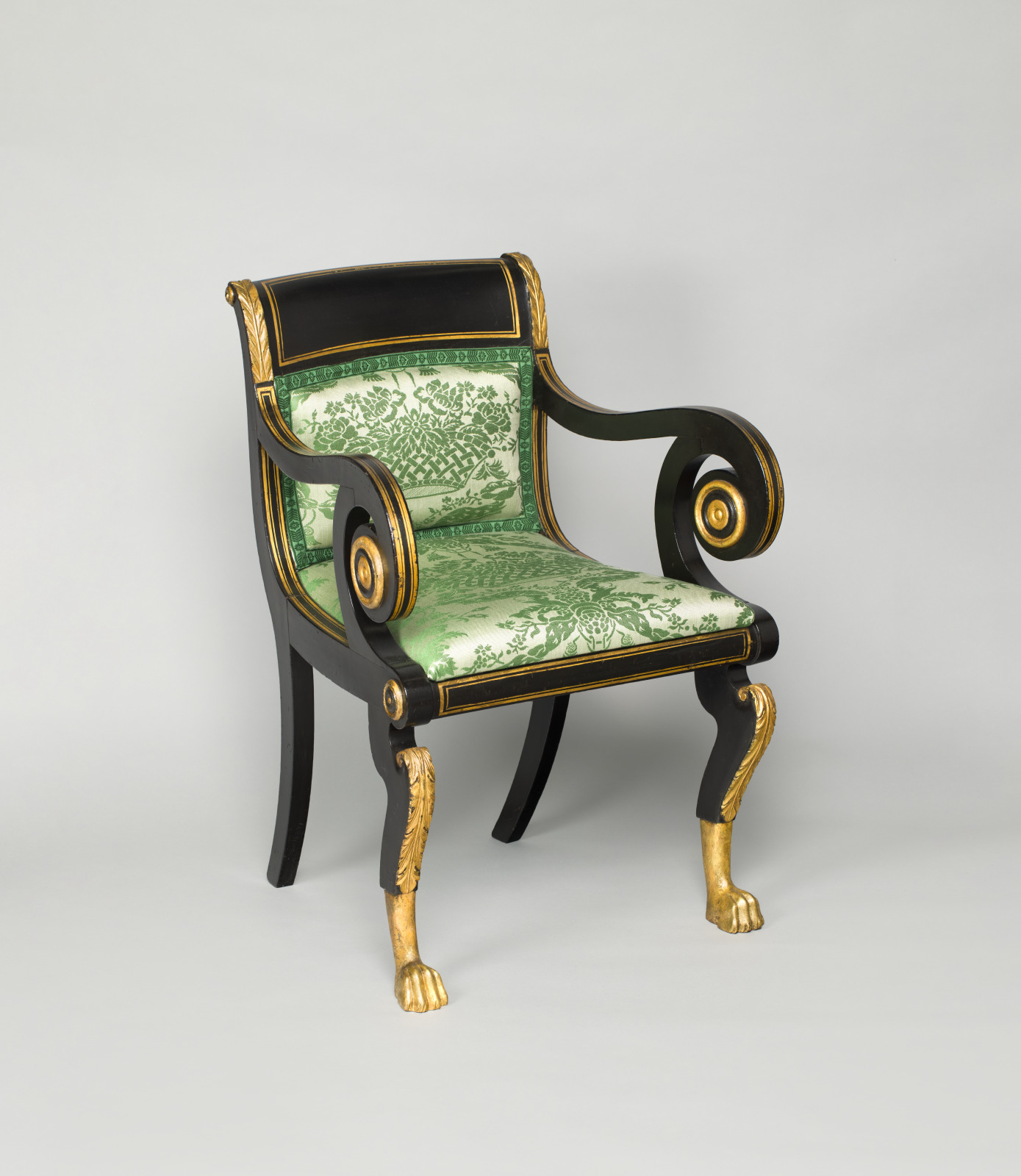 Armchair, attributed to Duncan Phyfe, American (born Scotland), 1770–1854, c.1825, Painted and gilded maple, ash, poplar, an…