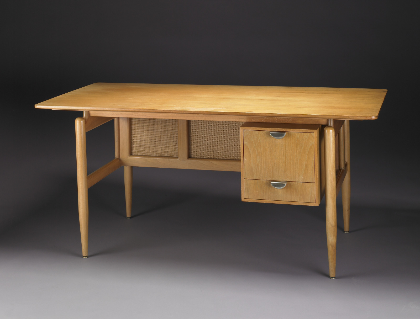 Desk, Finn Juhl, Danish, 1912–1989, designed c.1951–55, Teak, oak, caning, and steel