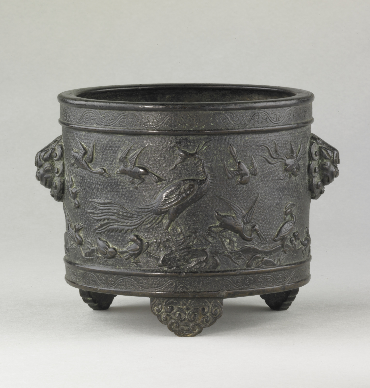 Tripod Censer with Design of Assorted Birds and Animal-Mask Handles