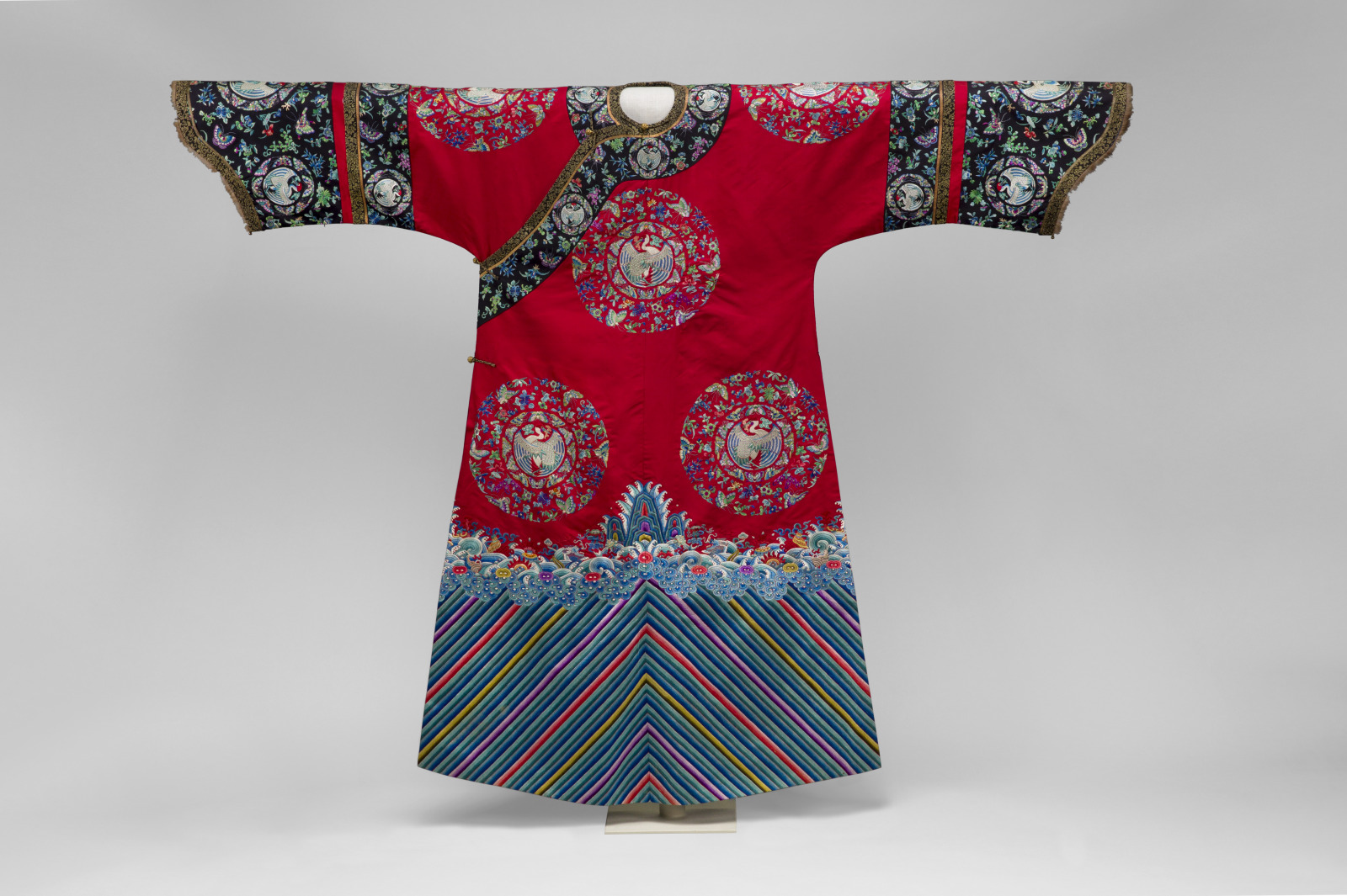 Manchu Woman’s Informal Winter Court Robe with Design of Cranes and Butterflies